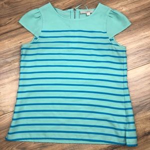 LOFT cap sleeve mint turquoise striped top